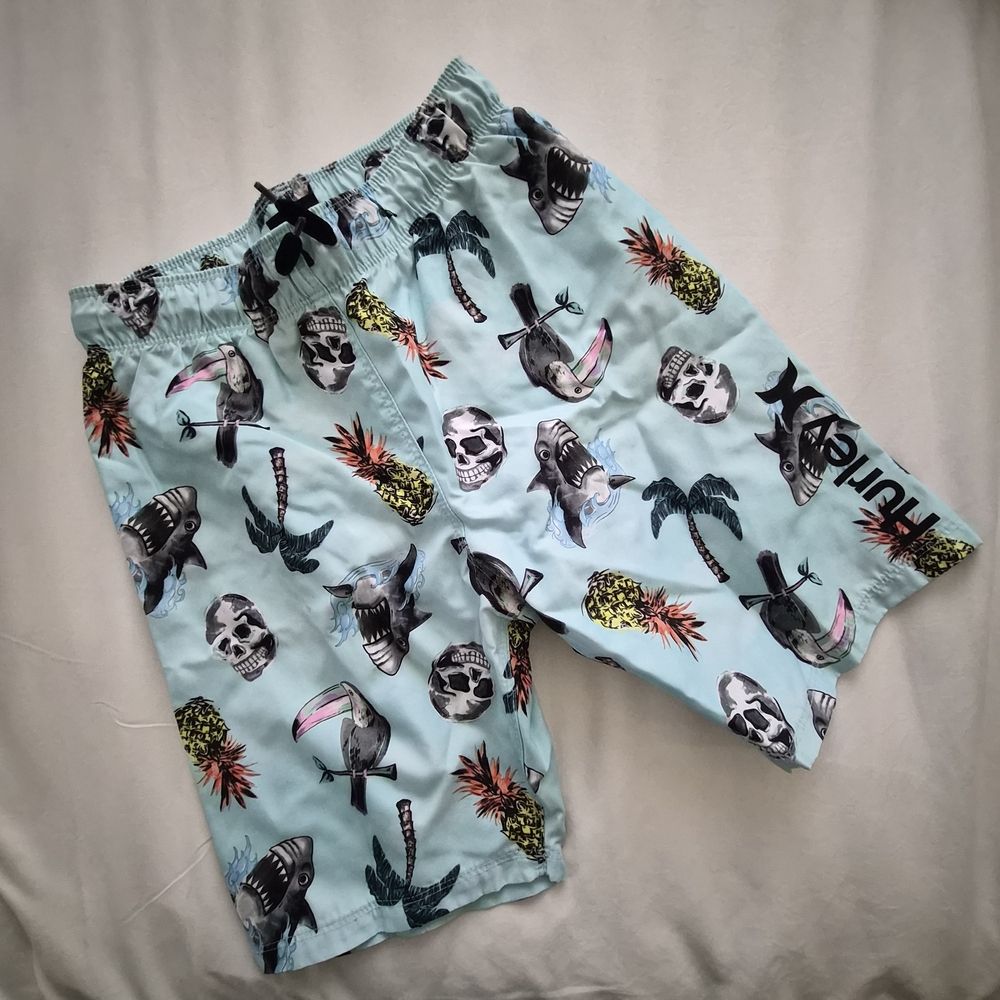 Hurley Boy's Light Blue Tropical Skull Swim Shorts